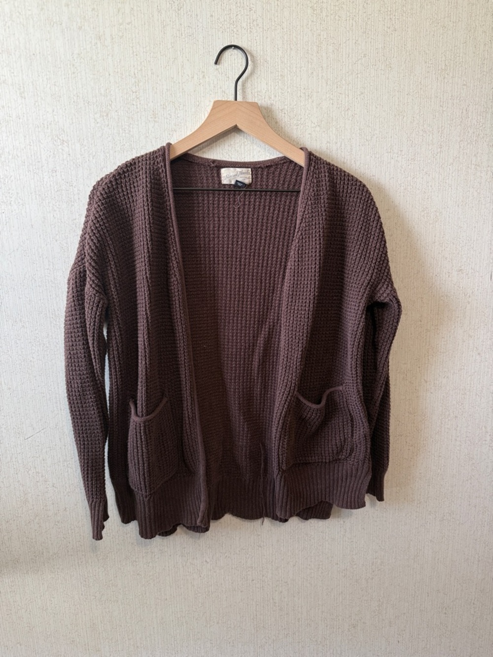 Universal Thread Dark Brown Waffle-Knit Open Cardigan